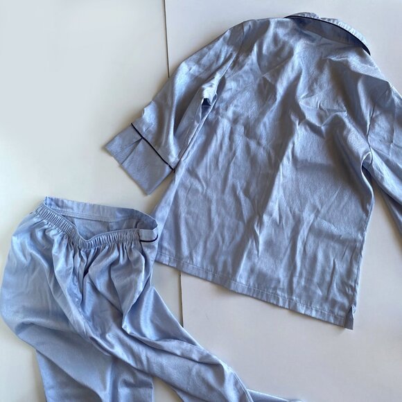 George Blue Satin Traditional Pyjamas SET Lingerie Size 6 - Picture 8 of 9